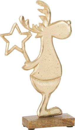 J-Line Hert Sterren Op Voet Hout Aluminium Goud Large