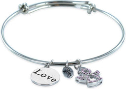 CO88 Collection Celestial 8CB 70005 - Stalen Bedelarmband - Love en Zirkonia Engel - Zilverkleurig / Paars
