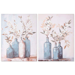 Schilderij Home ESPRIT Blauw Wit Beige Orientaals Vaas 60 x 3,5 x 80 cm (2 Stuks)