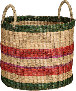 Mica Decorations Opbergmand - Zeegras - H29 x Ø32 cm - Lichtbruin Groen Rood Roze