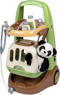 Smoby - Zoo Veterinarian Trolley - Panda Plush - Veel accessoires inbegrepen - 2 in 1 product: Transportkooi - Productie