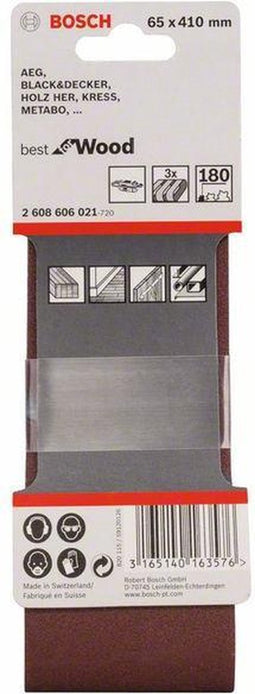 Bosch 2 608 606 021 - 3-delige schuurbandset - 65 x 410 mm - Korrel 180 (3 stuks)