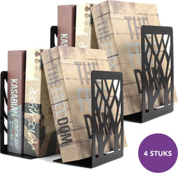 Achaté Metalen Boekensteun - Antislip - Set van 4 - Zwart (4 stuks)