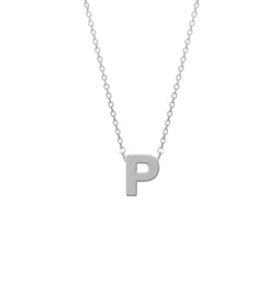 CO88 Collection Alphabet 8CN 11015 Stalen Collier met Hanger - Letter P 9 mm - Lengte 42+5 cm - Zilverkleurig