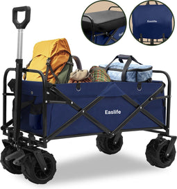 EasLife Bolderkar - Opvouwbaar - Bolderwagen - Regenhoes - Veiligheidsriem - Opbergvakjes - 80KG - 94L - Wasbaar Polyester - 98x45cm - Blauw