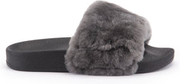Warmbat Barlee - Dames Slippers - Pluizige voetband van wol - Dark Grey