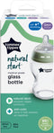 Tommee Tippee Natural Start glazen babyfles, tepelvormig voor natuurlijk zuigen, anti-koliek ventiel met langzame uitstroomsnelheid, bpa-vrij babyflessen, flesvoeding, 250 ml, 1 stuk, doorzichtig