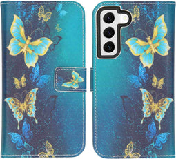 iMoshion Hoesje Geschikt voor Samsung Galaxy S22 Hoesje Met Pasjeshouder - iMoshion Design Softcase Bookcase - Blauw / Blue Butterfly