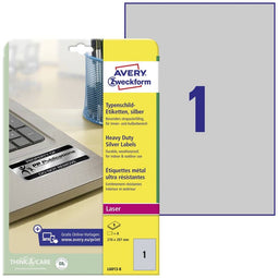 Avery-Zweckform L6013-8 Etiketten voor typeplaatjes 210 x 297 mm Polyester folie Zilver 8 stuk(s) Permanent hechtend La