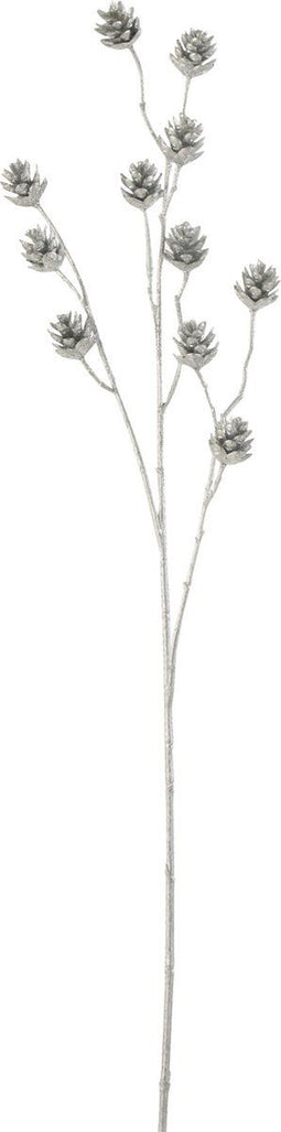 J-Line tak Dennenappels Driedelig Glitter - kunststof - zilver - 12 stuks