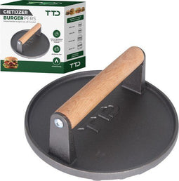 TTD® Hamburgerpers Gietijzer XL - Hamburgermaker Extra Zwaar - Hittebestendig - Strakke Grillgroeven