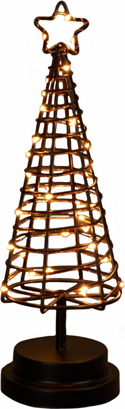 Verlichte figuren zwarte 3D lichtboompje/metalen boom/kerstboompje met 30 led lichtjes 30 cm - Kerstversiering/kerstdecoratie