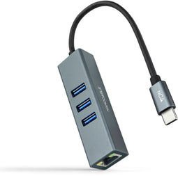 Nanocable 10.03.0408 - USB naar Ethernet Adapter - 3x USB 3.2 1x RJ45 - Grijs