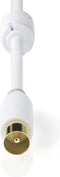 Nedis Coaxkabel - IEC (Coax) Male - IEC (Coax) Female - Verguld - 75 Ohm - Dubbel Afgeschermd - 5.00 m - Rond - PVC - Wit - Polybag