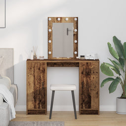 vidaXL - Kaptafel - met - LED-lampjes - Oud - Hout - 102x33x135 - cm