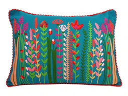 Geborduurde kussenhoes met wilde bloemen35x50cm-Blauw