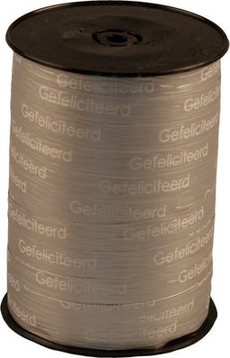 Gefeliciteerd Cadeaulint zilver - 250m - inpaklint - krullint - sierlint - verjaardag - jubileum - kerst