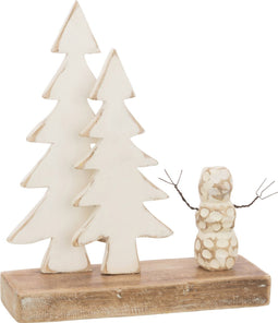 J-Line decoratie Sneeuwman Boom - hout - naturel/wit