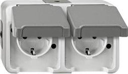 Merten 4074947 AquaStar Compleet Wandcontactdoos met randaarde en klapdeksel spatwaterdicht Lichtgrijs 2-voudig 1 stuk(