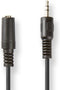 Stereo-Audiokabel - 3,5 mm Male - 3,5 mm Female - Vernikkeld - 3.00 m - Rond - Zwart - Label