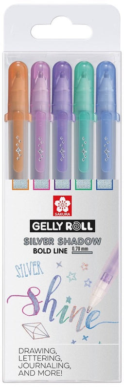 Gelly Roll gelpen silver shadow set 5 kleuren