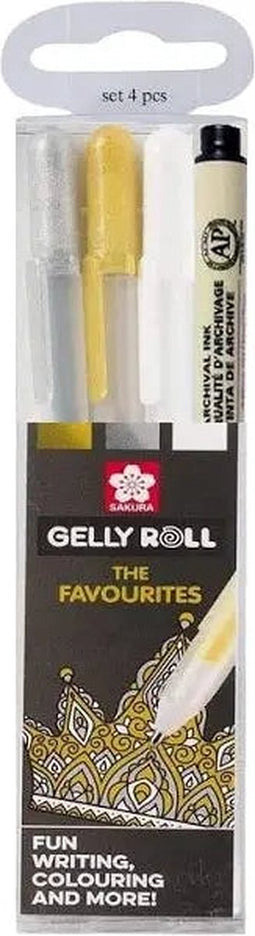 Gelpen sakura gelly roll 3 kleuren goud-zilver-wit | 6 stuks