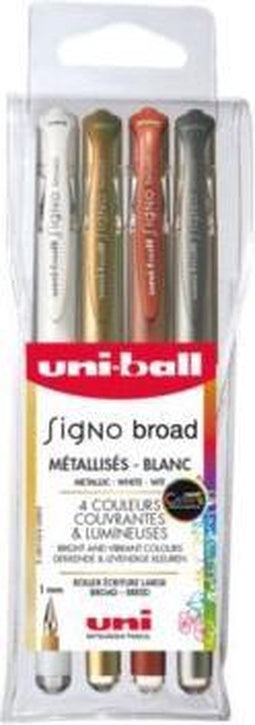 Gelschrijver Uni-ball Signo Broad metallic etui à 4 kleuren