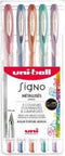 Gelschrijver Uni-ball Signo metallic etui à 5 kleuren