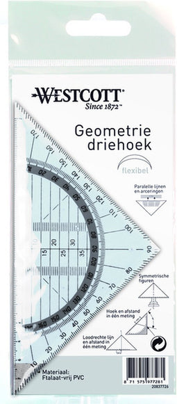 Geodriehoek Kangaro onbreekbaar 14cm transparant