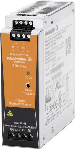 Weidmüller PRO MAX3 120W 24V 5A DIN-rail netvoeding 12 V/DC 5 A 120 W Inhoud: 1 stuk(s)