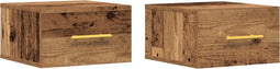 vidaXL - Nachtkastjes - 2 - stuks - Wandgemonteerd - Oud - Hout - 35x35x20 - cm