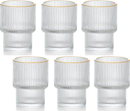 Geribbelde Drinkglas- koffie glas - Goude rand – 185 ml – Set van 6 - cocktailglazen - ijskoffieglazen - drinkglazen