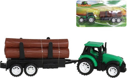 Gerimport Tractor met aanhanger en 3 boomstammen