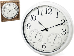 Gerimport Wandklok 33 x 4,5 Cm Wit met vochtigheid en thermometer