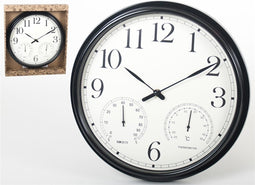 Gerimport Wandklok 33 x 4,5 Cm Zwart met vochtigheid en thermometer