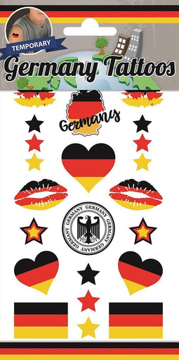 Germany Tattoos - Duitsland Tattoos - Tijdelijke Tattoo - Body Glitter - Plak Tattoos - Nep Tattoo - Fake Tattoo - Vlaggen - Kinderen en volwassenen - 1 Vel met 12 tattoos
