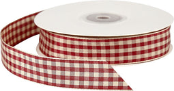 Geruit lint, b: 20 mm, 25 m, antiek rood/wit