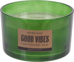 Geurkaars in glas eucalyptus mint met tekst Good Vibes