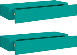 vidaXL - Wandschappen - 2 - st - met - lade - 60x23,5x10 - cm - MDF - blauw