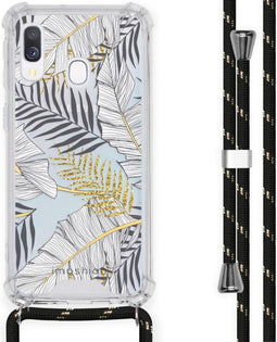 iMoshion Hoesje Geschikt voor Samsung Galaxy A40 Hoesje Met Koord - iMoshion Design Hoesje met Koord - Goud / Zwart / Transparant / Glamour Botanic