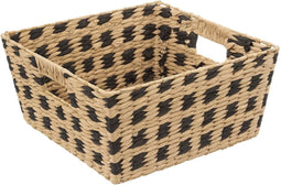 Gevlochten rieten opbergmand vierkant beige/zwart 31 x 31 x 15 cm - Kast-/badkamer mandjes verschillende formaten
