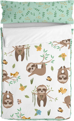 Gewatteerd beddengoed met ritssluiting HappyFriday Moshi Moshi Happy Sloth Multicolour 105 x 200 cm