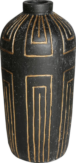 PTMD Davian zwarte pot keramiek met goudkleurige design hoog maat in cm: 25 x 25 x 55 - Zwart