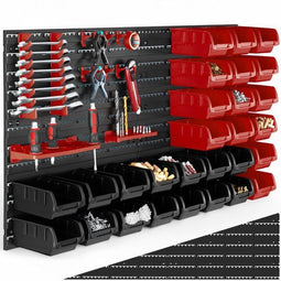 tectake werkplaats gereedschapswand - 28 opbergbakken - 96x17x54 cm - Zwart/Rood