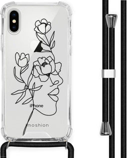 iMoshion Hoesje Geschikt voor iPhone Xs / X Hoesje Met Koord - iMoshion Design Hoesje met Koord - Zwart / Transparant / Woman Flower