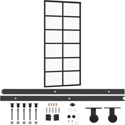 vidaXL - Schuifdeur - met - beslag - 90x205 - cm - aluminium - en - ESG-glas