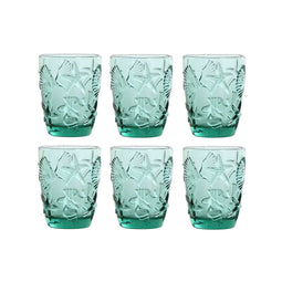 Glazenset Home ESPRIT Turkoois Kristal Mediterrane Met reliëf 290 ml (6 Stuks)