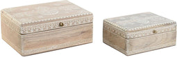 Doos-Juwelenkistje DKD Home Decor 25,5 x 20 x 10,5 cm Natuurlijk Mangohout (2 Stuks)