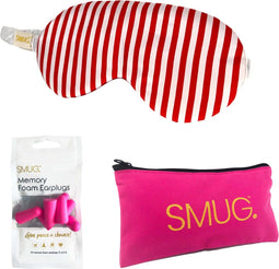 SMUG Slaapmasker met Roze Oordopjes en Opbergzakje - 100% Verduisterend - Verstelbaar Oogmasker in Satijn - Candy Cane Print