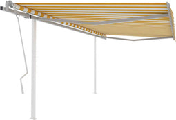 vidaXL - Luifel - handmatig - uittrekbaar - met - palen - 4,5x3,5 - m - geel - en - wit